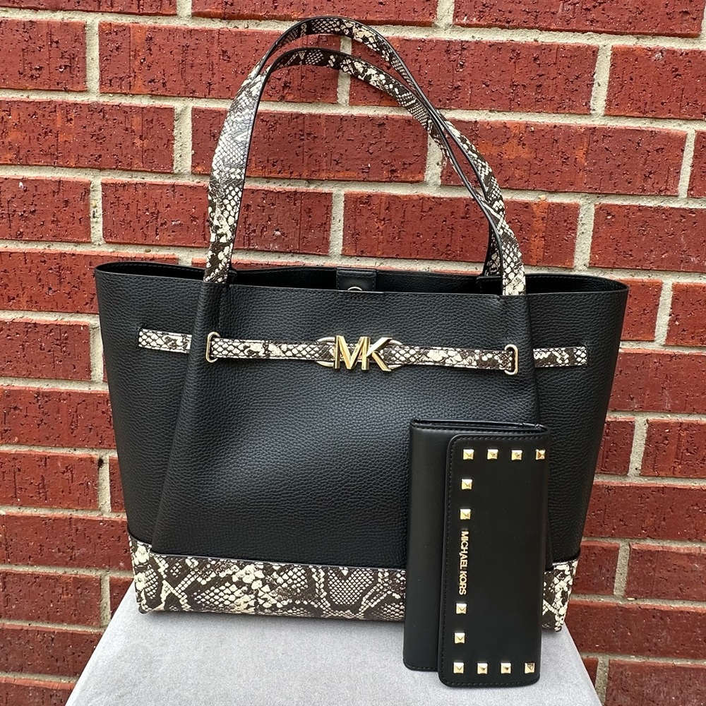 SALE 💕Michael Kors Black and Snake Pattern Tote and wallet - Picture 1 of 12